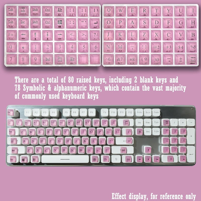 Zooplan 80 Pcs Self-Adhesive PC Keyboard Keys for Long Nails Typing and Gaming, ​​Anti-Damage Symbolic and Alphanumeric Keys for Nail-Art (Purple Pink) - Image 2